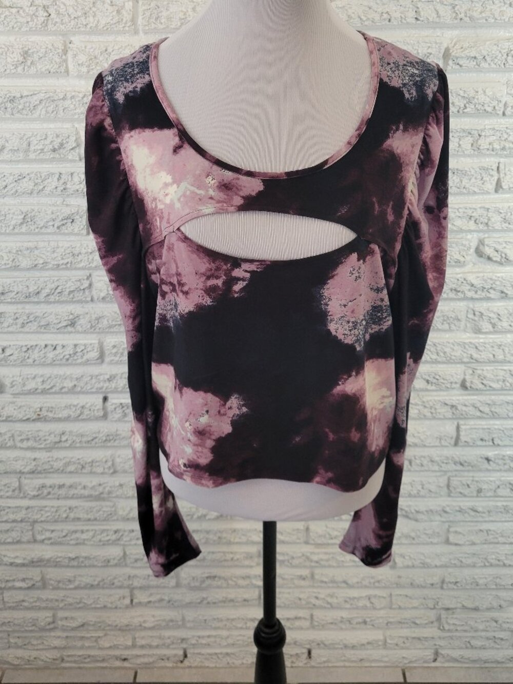 Rue 21 Plus 2X Purple Tie Dye Crop Top Boat Neck Long Sleeve Casual TIE2XE